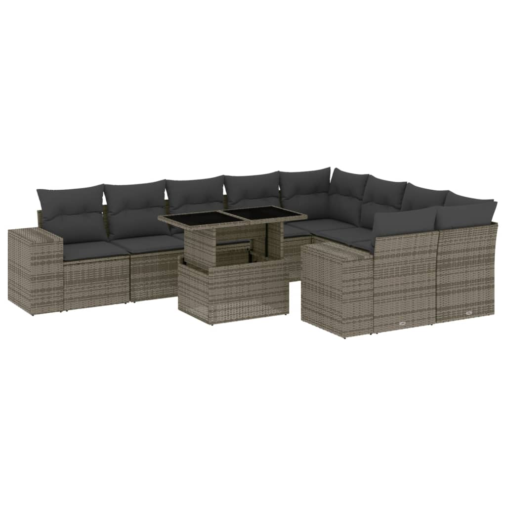 10 részes szürke polyrattan kerti ülőgarnitúra párnákkal (3269390)