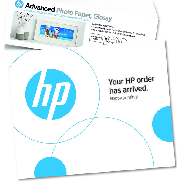 HP Advanced fotópapír, fényes, 65 font, 4 x 12 hüvelyk (101 x 305 mm), 10 lap