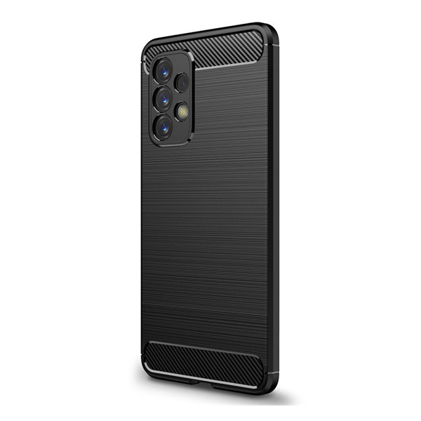 Szilikon telefonvédő (közepesen ütésálló, légpárnás sarok, szálcsiszolt, karbon minta) FEKETE [Samsung Galaxy A53 (SM-A536) 5G] (5996591119908)