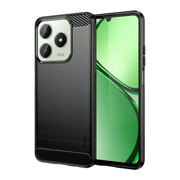 Mofi szilikon telefonvédő (ütésállóság, légpárnás sarok, szálcsiszolt, karbon minta) FEKETE Realme C63 4G / C61 4G (GP-160685)