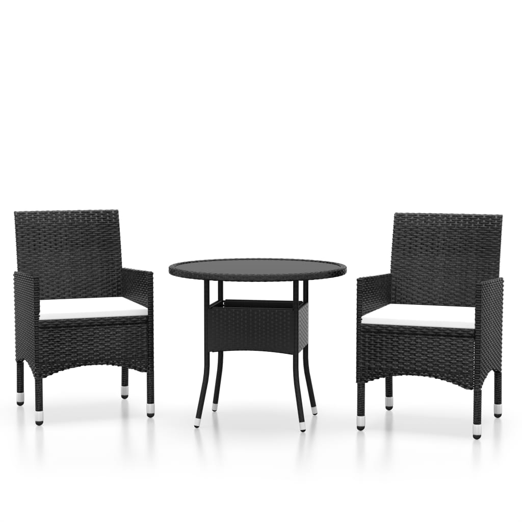 3 részes fekete polyrattan kerti étkezőgarnitúra (3058478)