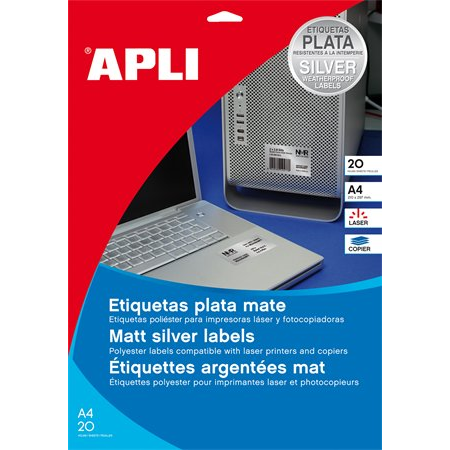 Apli 21.2x45.7 mm poliészter időjárásálló kerekített sarkú etikett ezüst 960 etikett/csomag (10066)