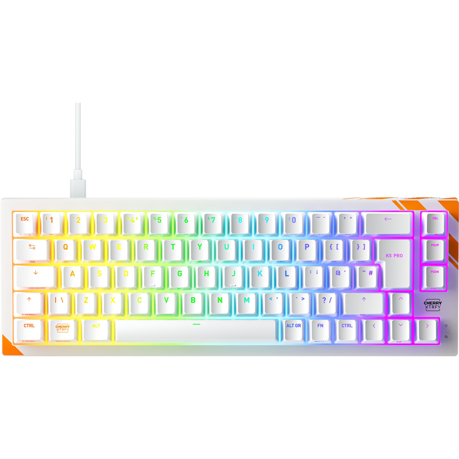 Клавиатура Cherry K5 PRO TMR COMPACT — G8E-24200LACAGB-0, британска подредба, оранжево-бяла