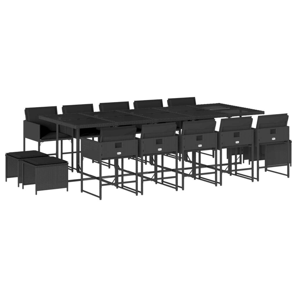 15 részes fekete polyrattan kerti étkezőgarnitúra párnákkal (3211351)
