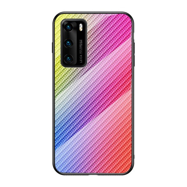 Telefonvédő szilikon keret (BUMPER, edzett üveg hátlap, karbon minta) SZÍNES [Huawei P40] (5996457962495)