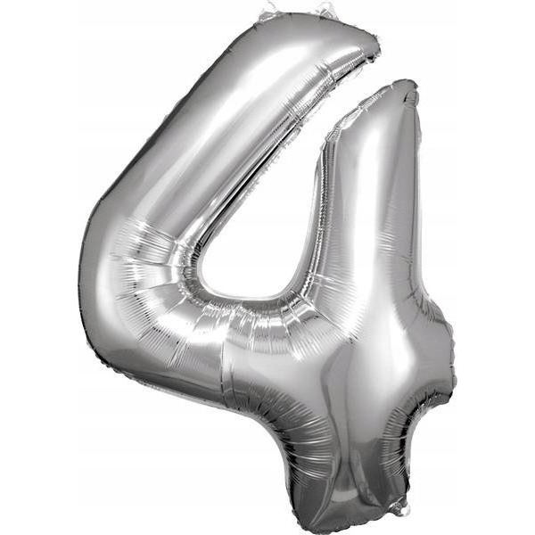Óriás Szám Fólia Lufi - 4-es, 86x66 cm, Ezüst (9906289)