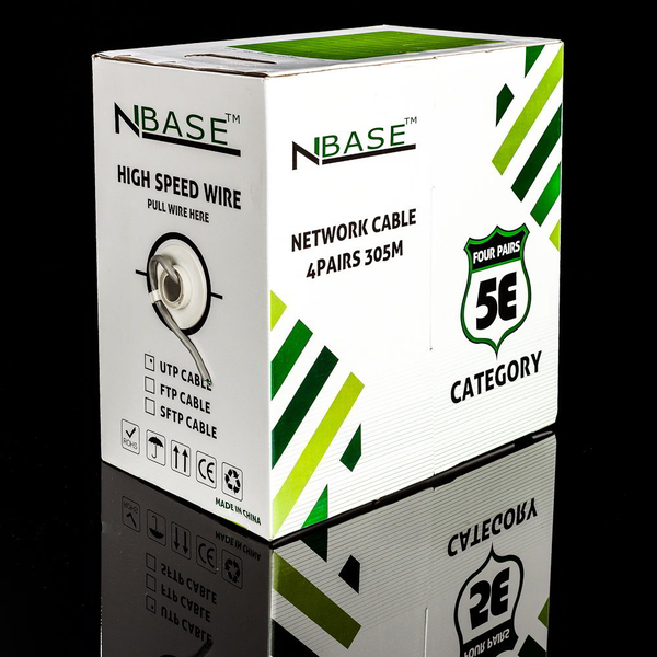 NBase CAT5e U-UTP инсталационен кабел 305m сив, мрежови кабели