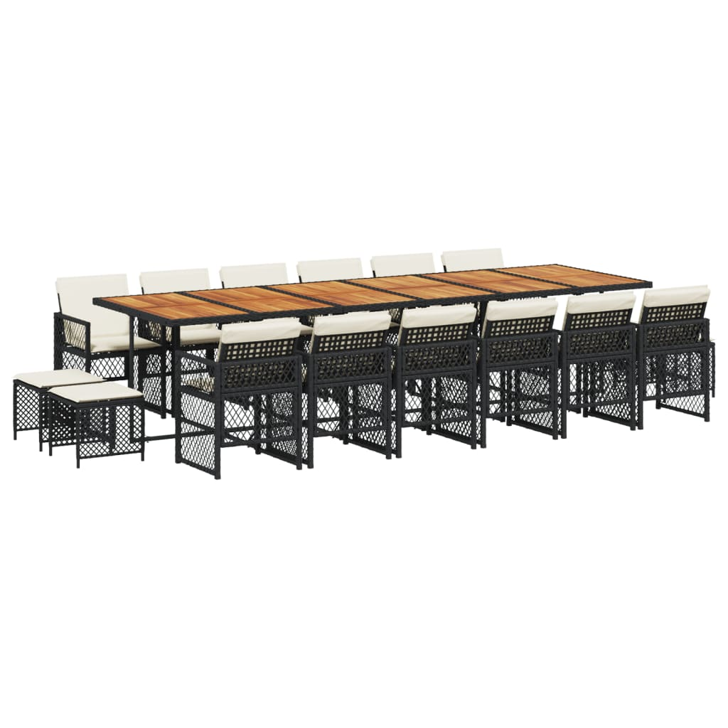 17 részes fekete polyrattan kerti étkezőgarnitúra párnákkal (3210831)