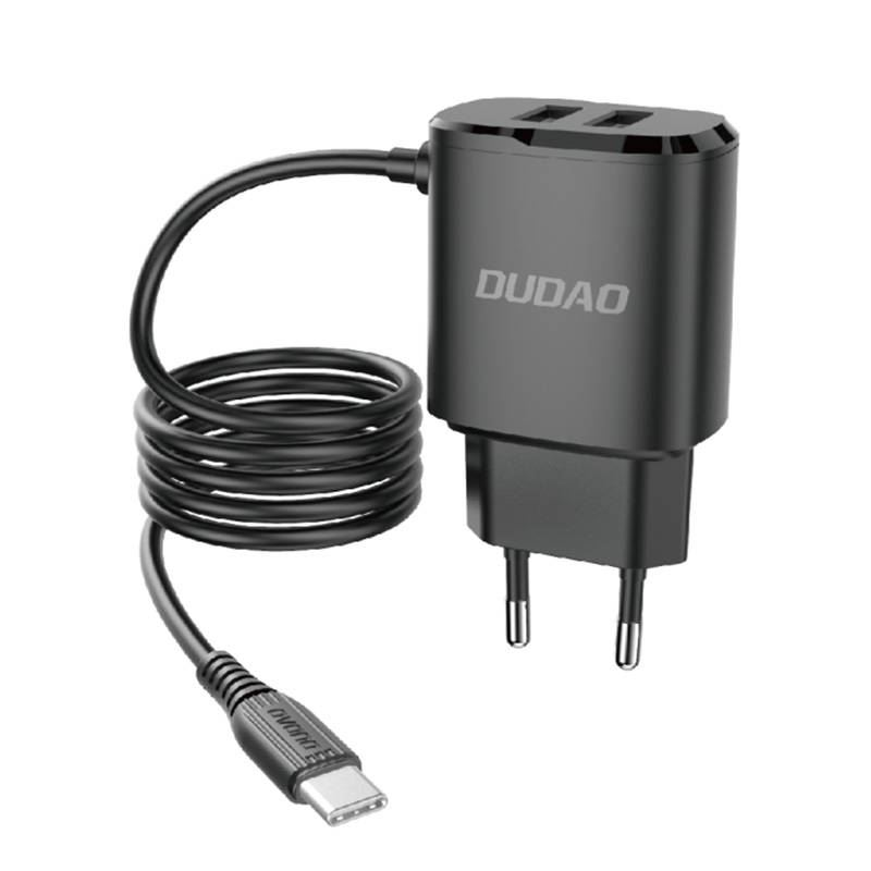 Dudao A2Pro 2x USB-A hálózati töltő + USB-C kábel fekete (6970379610299) (A2ProEU)