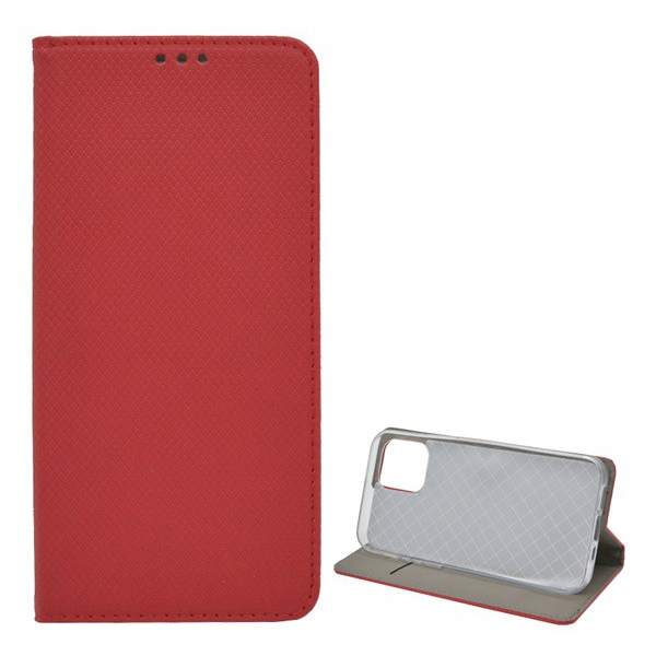 Tok álló, bőr hatású (FLIP, oldalra nyíló, asztali tartó funkció, rombusz minta) PIROS [Apple iPhone 12 Pro Max] (5996457987856)