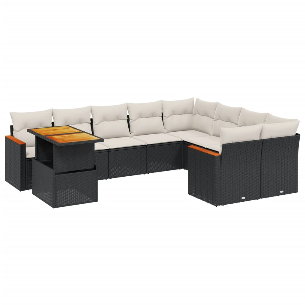 10 részes fekete polyrattan kerti ülőgarnitúra párnákkal (3273240)