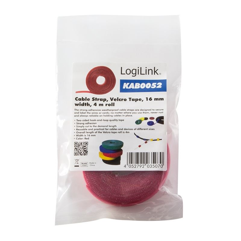 LogiLink KAB0052 tépőzáras kábelkötegelő 4m piros (KAB0052)