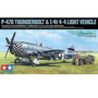Tamiya 25214 P-47D Thunderbolt vadászrepülőgép + 1/4t 4X4 katonai jármű műanyag összeépíthető makett (1:48)