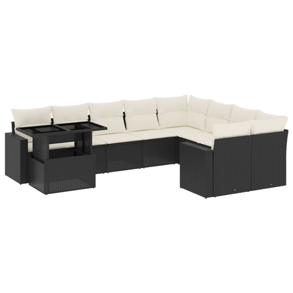 10 részes fekete polyrattan kerti ülőgarnitúra párnákkal (3267506)