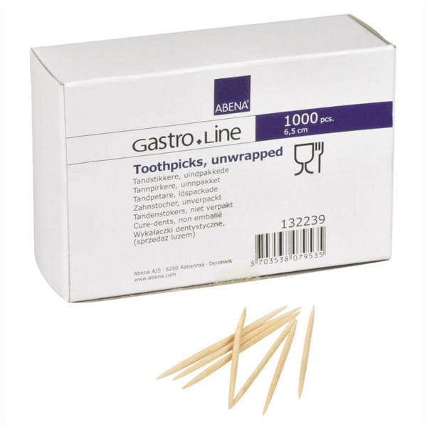 Toothpicks, ABENA Gastro, 6.5cm, natural, round, with point at both ends, loosely packed - (1000 pcs.)