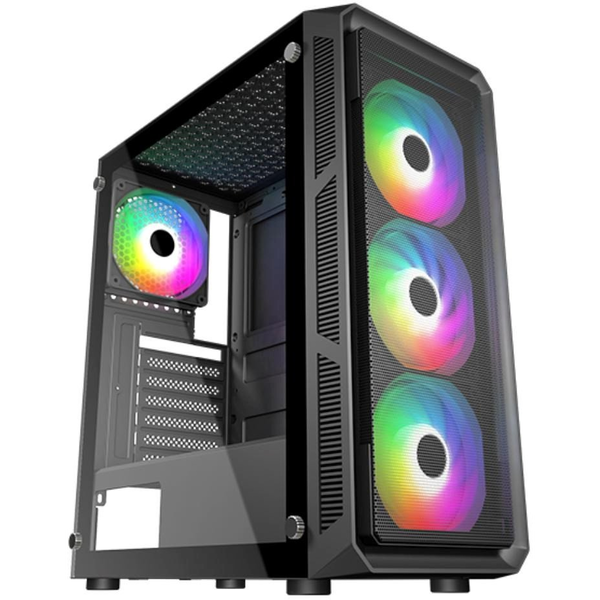 VeinX case HERMES MESH Mid Tower, ATX, 1xUSB 3.0, 2xUSB 2.0, 4x ARGB Fan, ARGB Controller, černá
