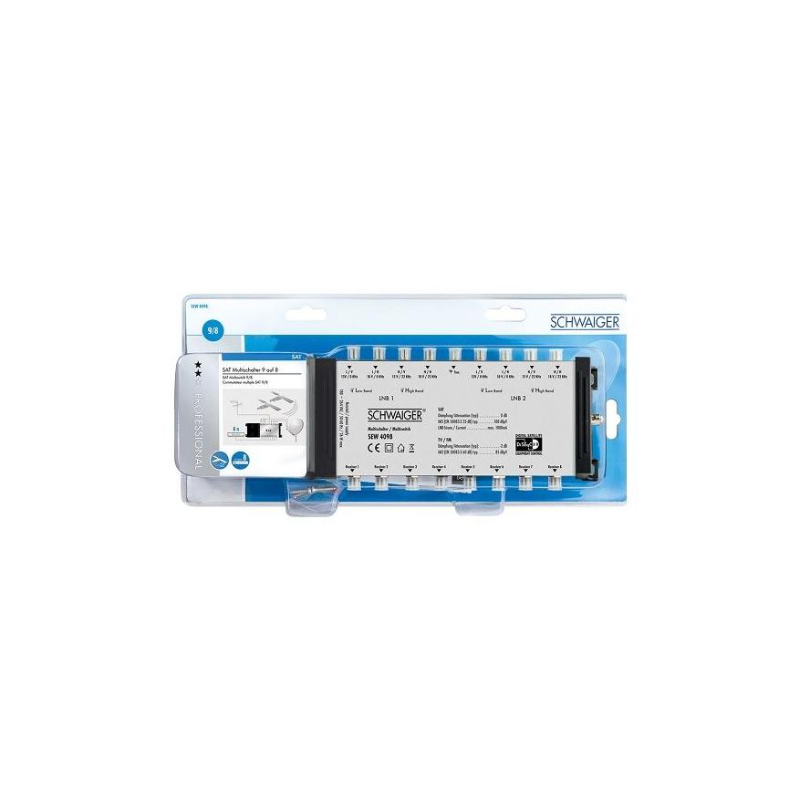 Schwaiger SEW4098 Sat multikapcsoló Bemenetek (multikapcsoló): 9 (8 SAT/1 terresztikus) Résztvevők száma: 8 (SEW4098531)