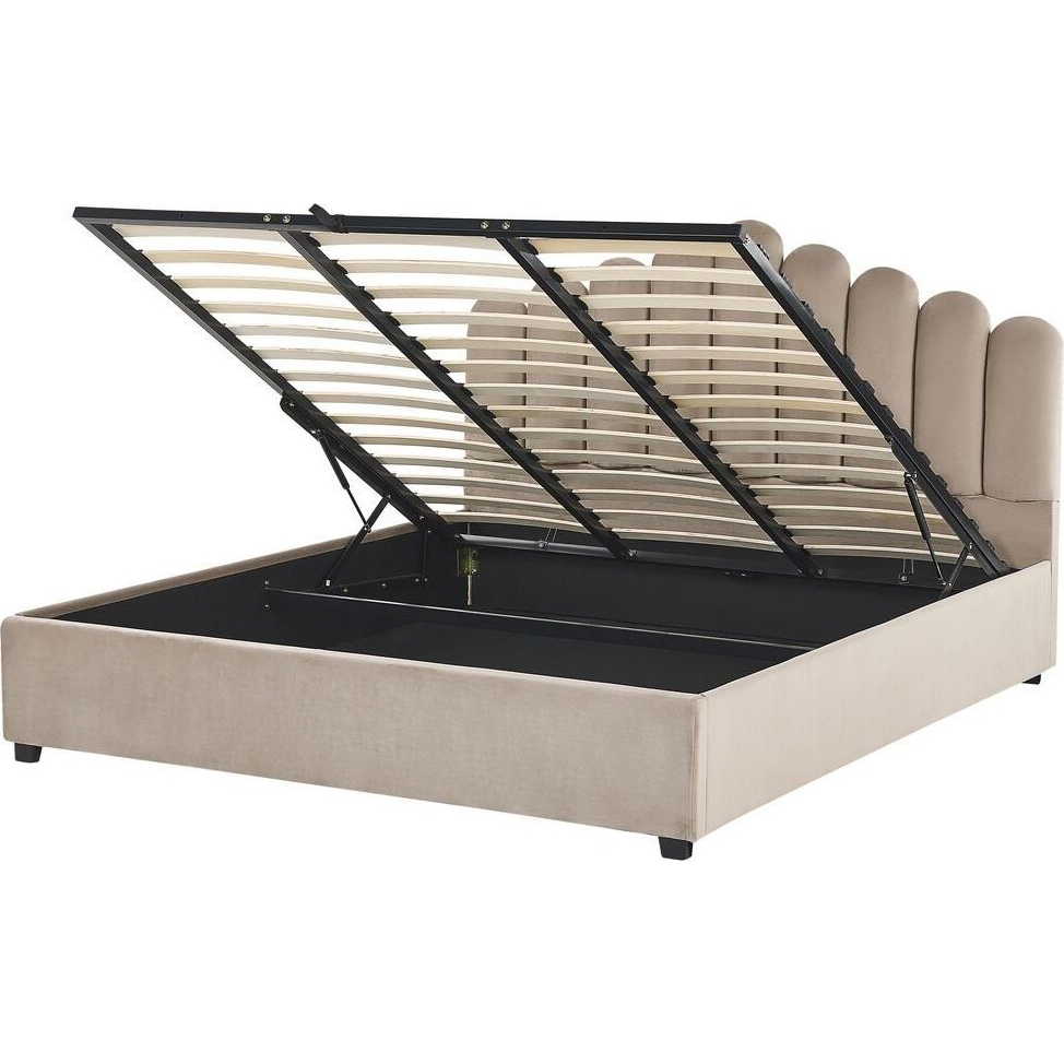 Cama Con Almacenaje De Terciopelo Gris Pardo 180 X 200 Cm Somier Listones Vincennes - Beige