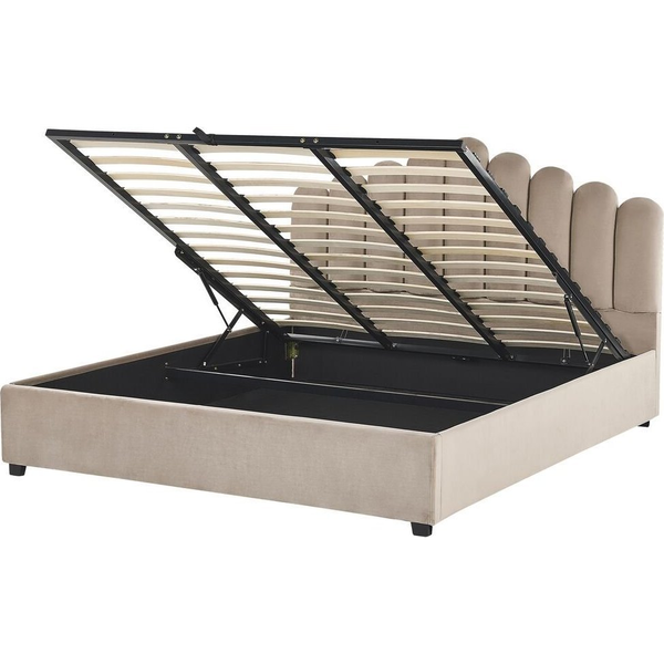 Cama Con Almacenaje De Terciopelo Gris Pardo 180 X 200 Cm Somier Listones Vincennes - Beige