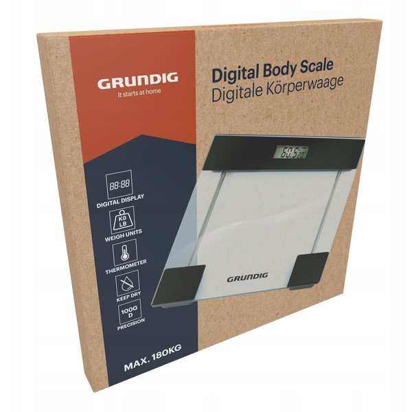 Fürdőszobai mérleg Grundig 28x28x2,3cm max. 180kg kg/lb 2xAAA elemmel
