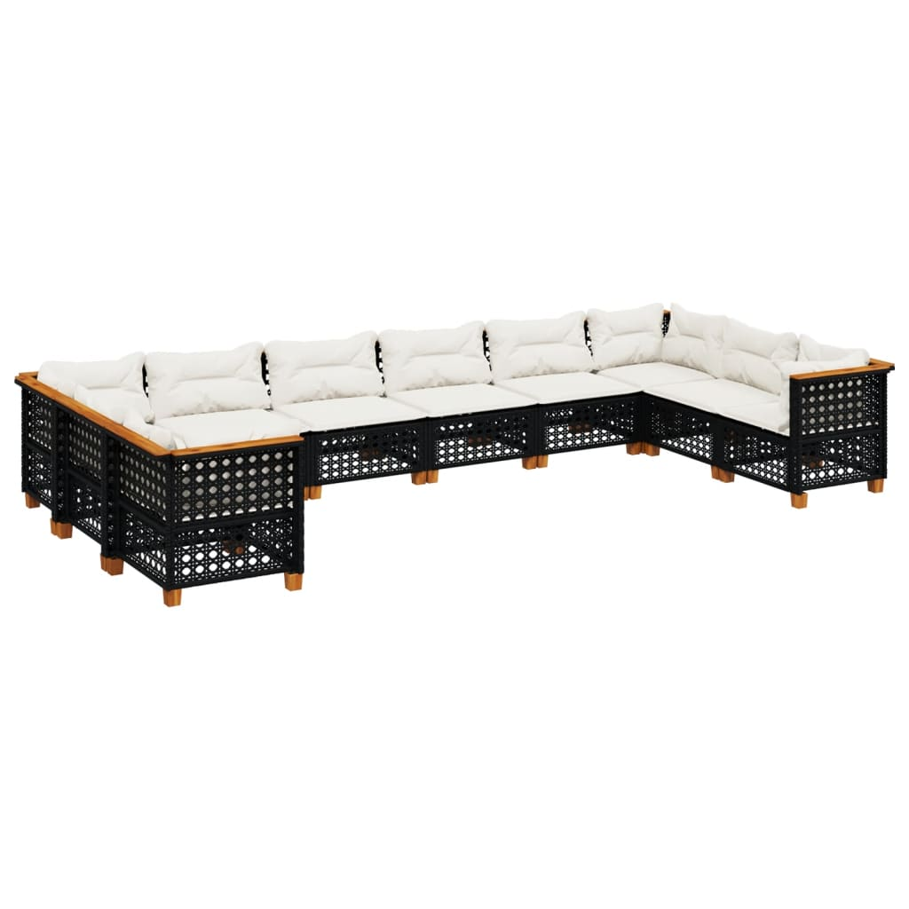 10 részes fekete polyrattan kerti ülőgarnitúra párnákkal (3262022)