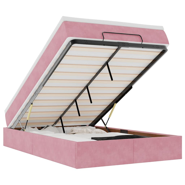 Cadru de pat otoman cu saltea, catifea roz 120x200cm