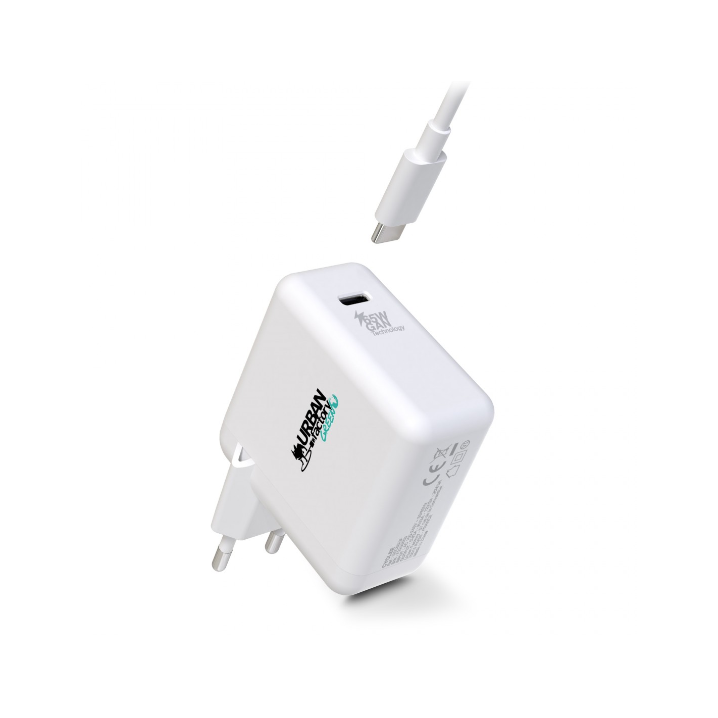 Urban Factory CYCLEE USB-C Hálózati töltő + USB-C kábel - Fehér (65W) (GSC65UF)