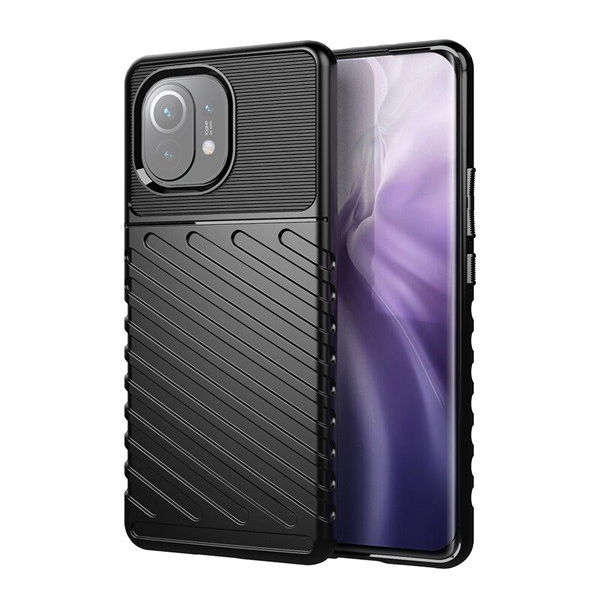 Szilikon telefonvédő (közepesen ütésálló, csíkos, dombor minta) FEKETE [Xiaomi Mi 11 5G] (5996591036526)