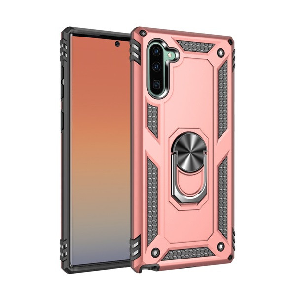 Samsung Galaxy Note 10 / 10 5G SM-N970 / N971, Műanyag hátlap védőtok, közepesen ütésálló, szilikon belső, telefontartó gyűrű, Defender, vörösarany