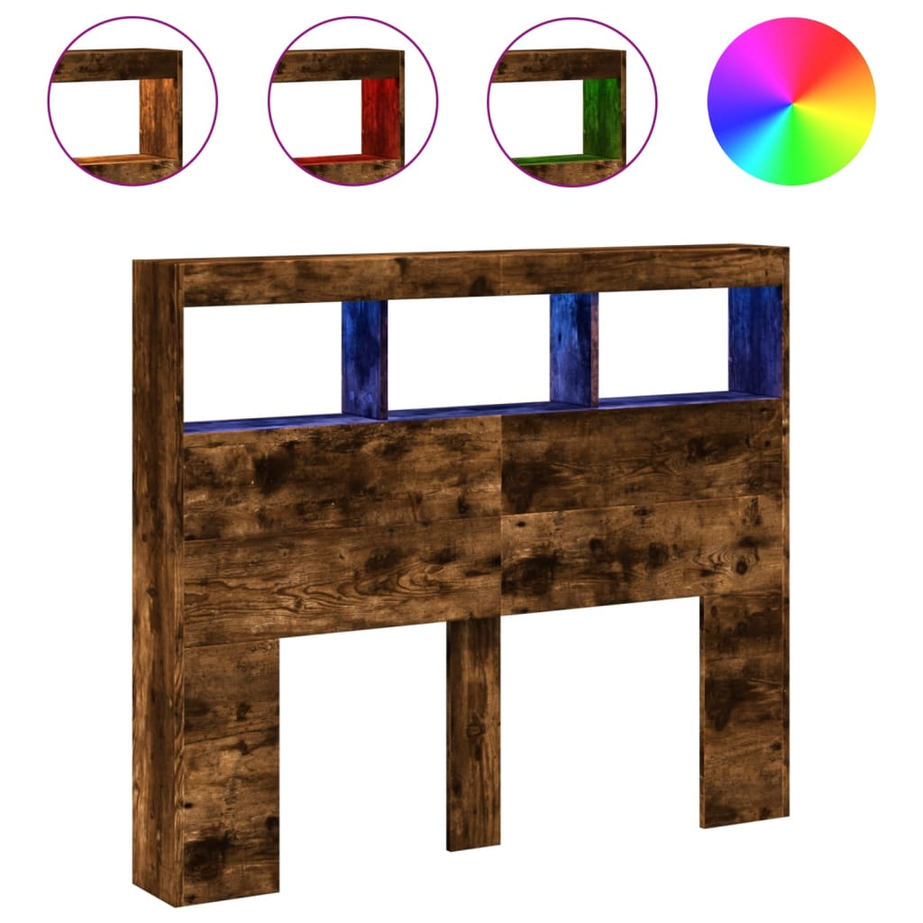 füstös tölgy színű áthidalószekrény LED-ekkel 120x17x102 cm (839193)