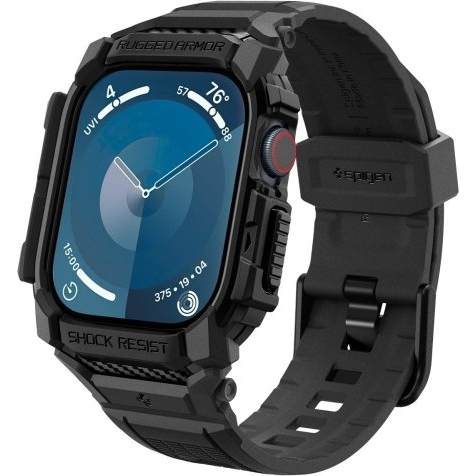 Apple Watch Series 10 42 mm SPIGEN RUGGED ARMOR PRO Pótszíj Egyedi Méret, Ütésállóság + Szilikon keret, Fekete