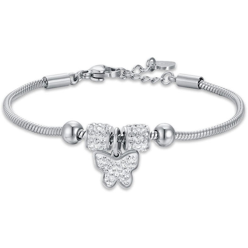 Girl's steel bracelet with white crystal butterfly (8056284128901)