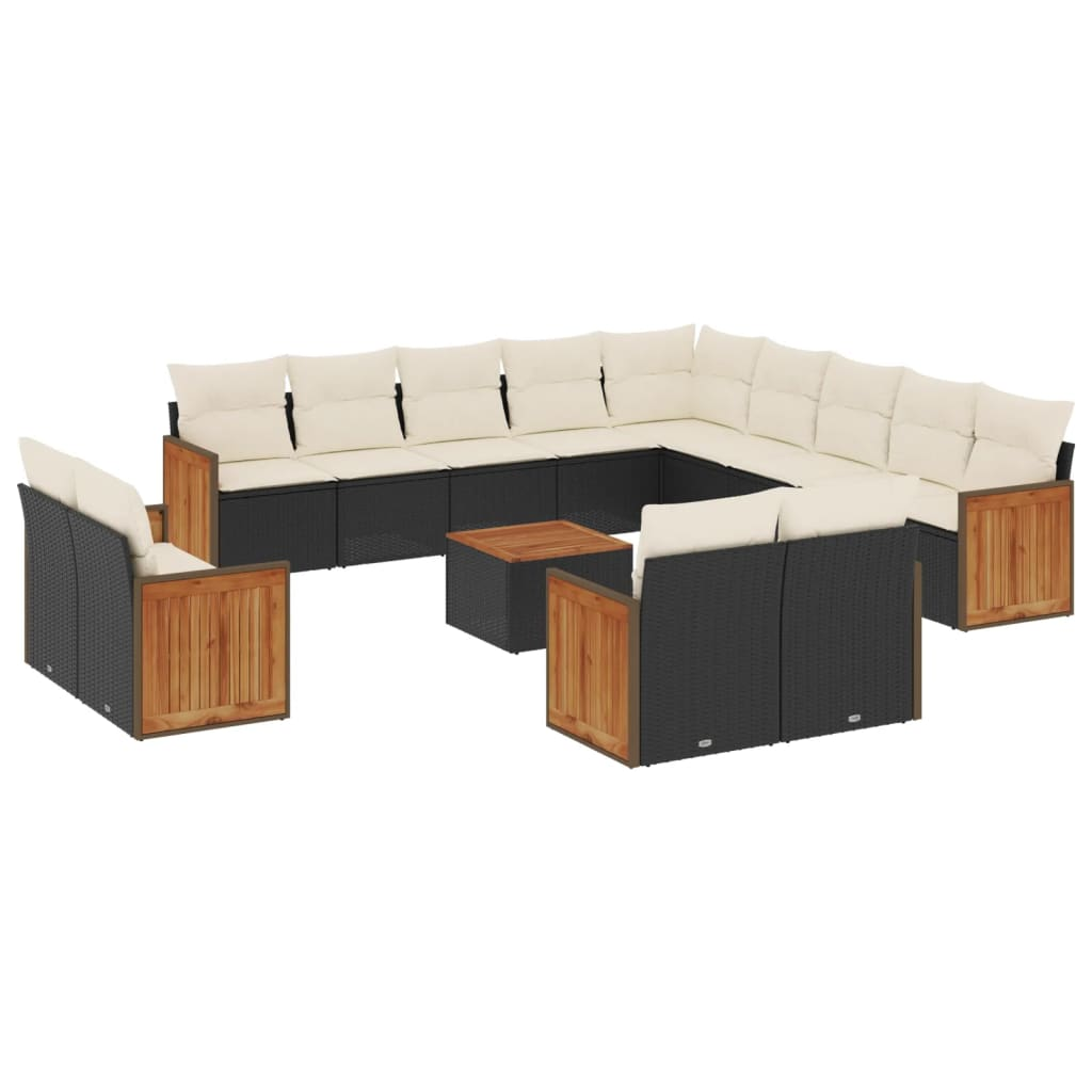 14 részes fekete polyrattan kerti ülőgarnitúra párnákkal (3260614)