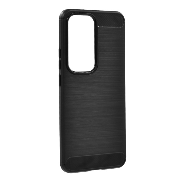 Szilikon telefonvédő (ütésállóság, légpárnás sarok, szálcsiszolt, karbon minta) FEKETE Oppo Reno 12 "Gigapack csomagolás" (GP-167558)