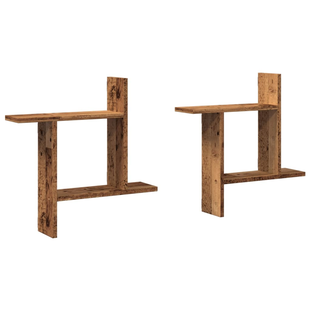 2 db antik fa színű szerelt fa fali polc 50 x 12 x 50 cm (853261)
