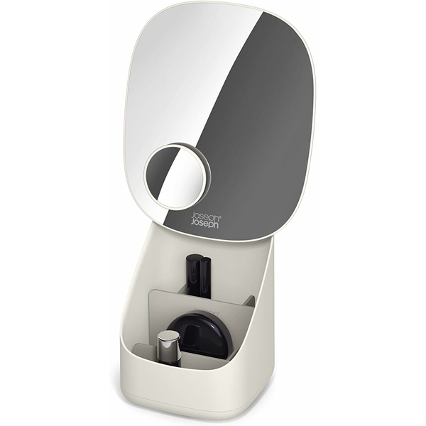 Joseph Joseph Espejo Con Pedestal Y Organizador De Cosméticos, Espejo Grande Racetrack, Aumento 3x, Compartimento De Almacenamiento, 23×21×18.5 Cm