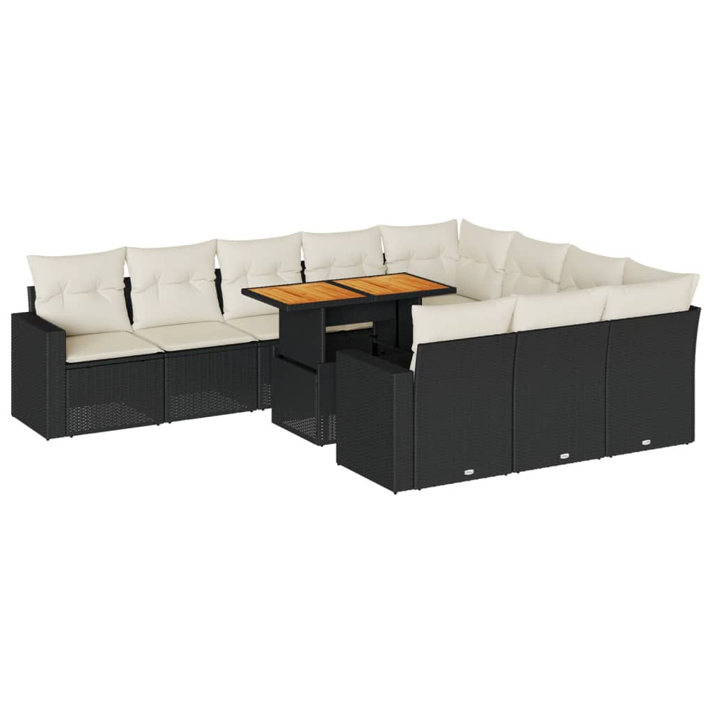 11 részes fekete polyrattan kerti ülőgarnitúra párnákkal (3327087)