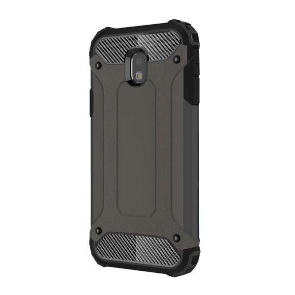 Defender műanyag telefonvédő (közepesen ütésálló, légpárnás sarok, szilikon belső, fémhatás) BARNA [Samsung Galaxy J3 (2017) SM-J330 EU] (5996457709793)