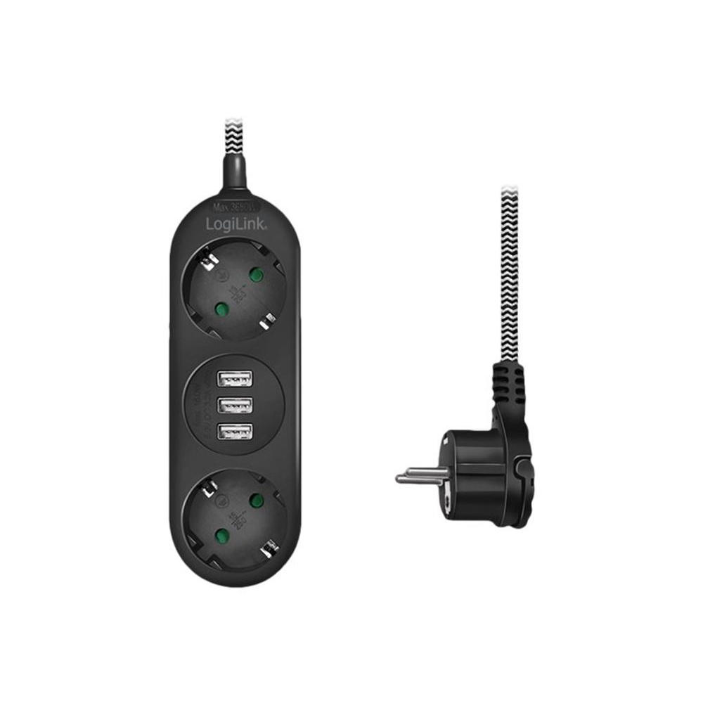 LogiLink 250V Elosztó 2 aljzatos 1.5m - Fekete (LPS262U)