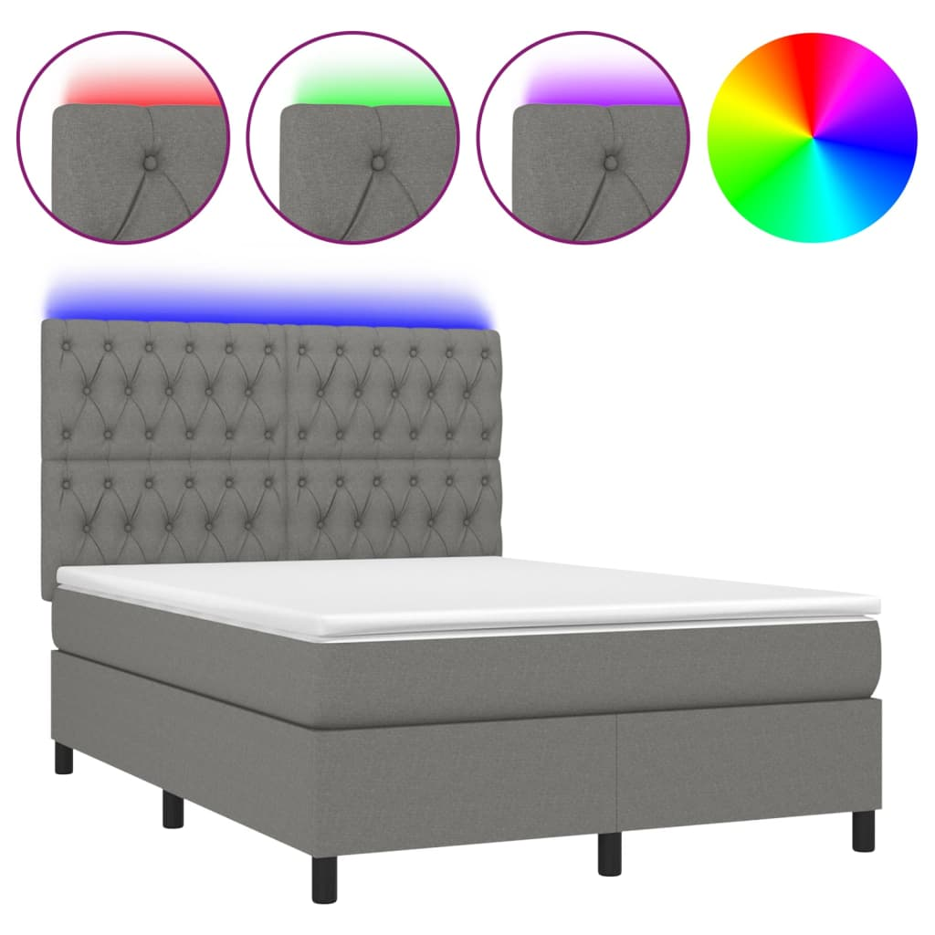 sötétszürke szövet rugós és LED-es ágy matraccal 140x200 cm (3135118)