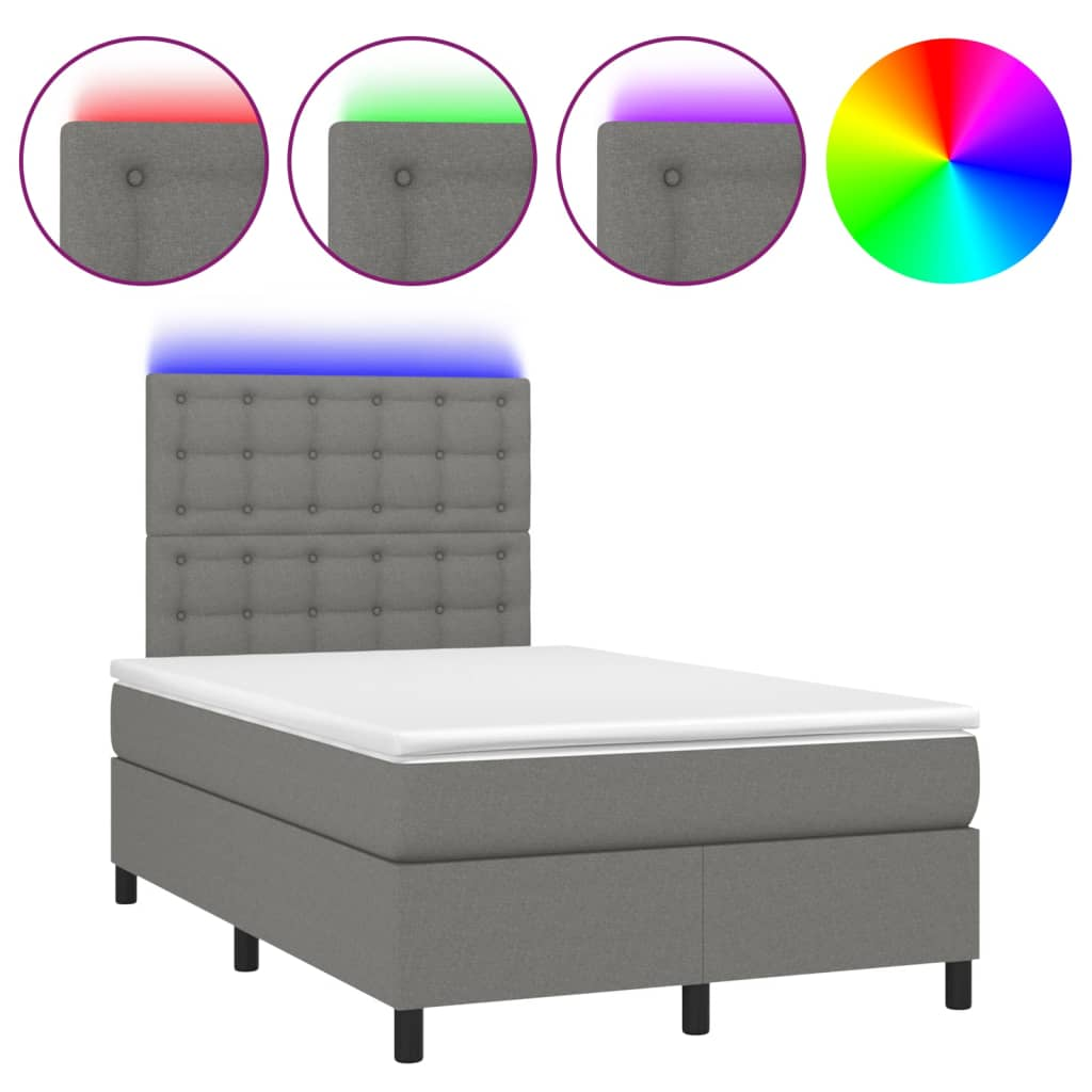 sötétszürke szövet rugós és LED-es ágy matraccal 120 x 200 cm (3135182)