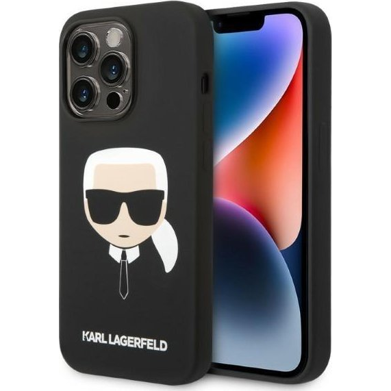 Karl Lagerfeld Silicone Karl`s Head Apple iPhone 14 Pro Magsafe hátlap tok, fekete (KLHMP14LSLKHBK)