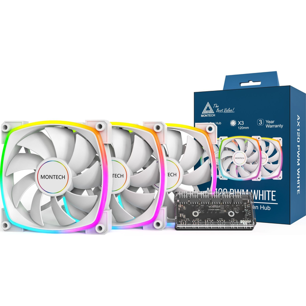 Montech Ax 120 Mm - Ventilador Pwm - Rendimiento Silencioso - Alta Velocidad 1600pwm - Durabilidad De Gama Alta Con Rodamiento Hdb - Impresionante Diseño De Iluminación Argb De Anillo Exterior -