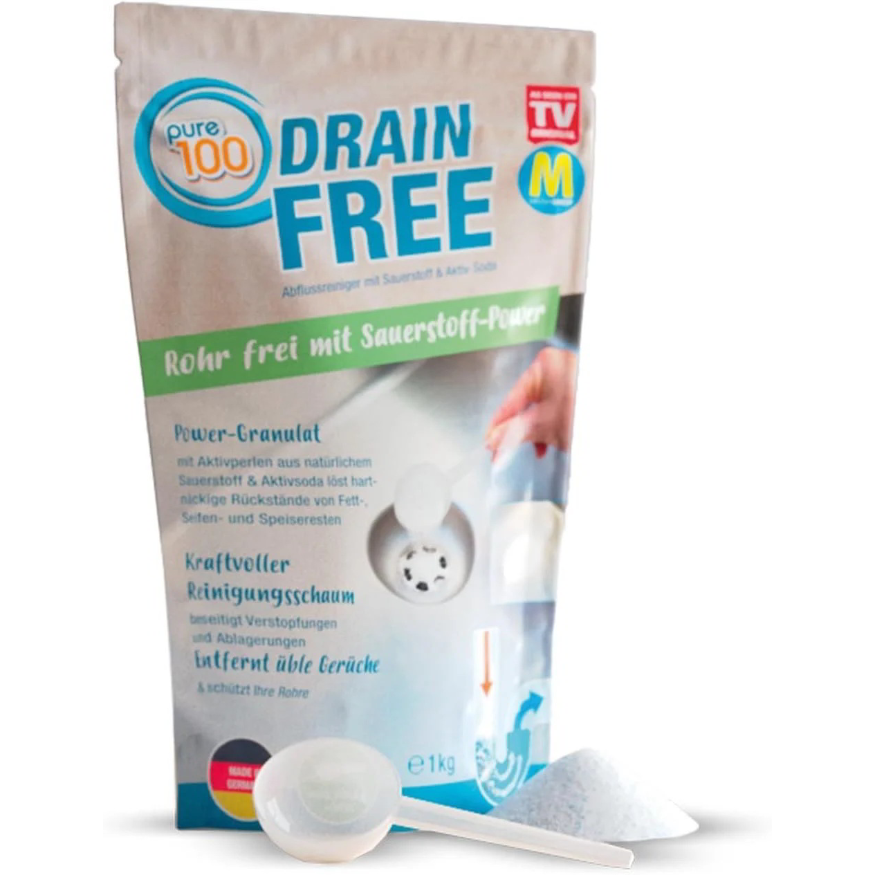 Mediashop Pure100 Drain Free Lefolyótisztítószer 1KG (M32413)