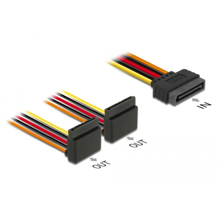 Delock 15 pin-es SATA kábel bemeneti zár funkcióval > 2 db 15 pin-es SATA tápcsatlakozó (60170) (DE60170)