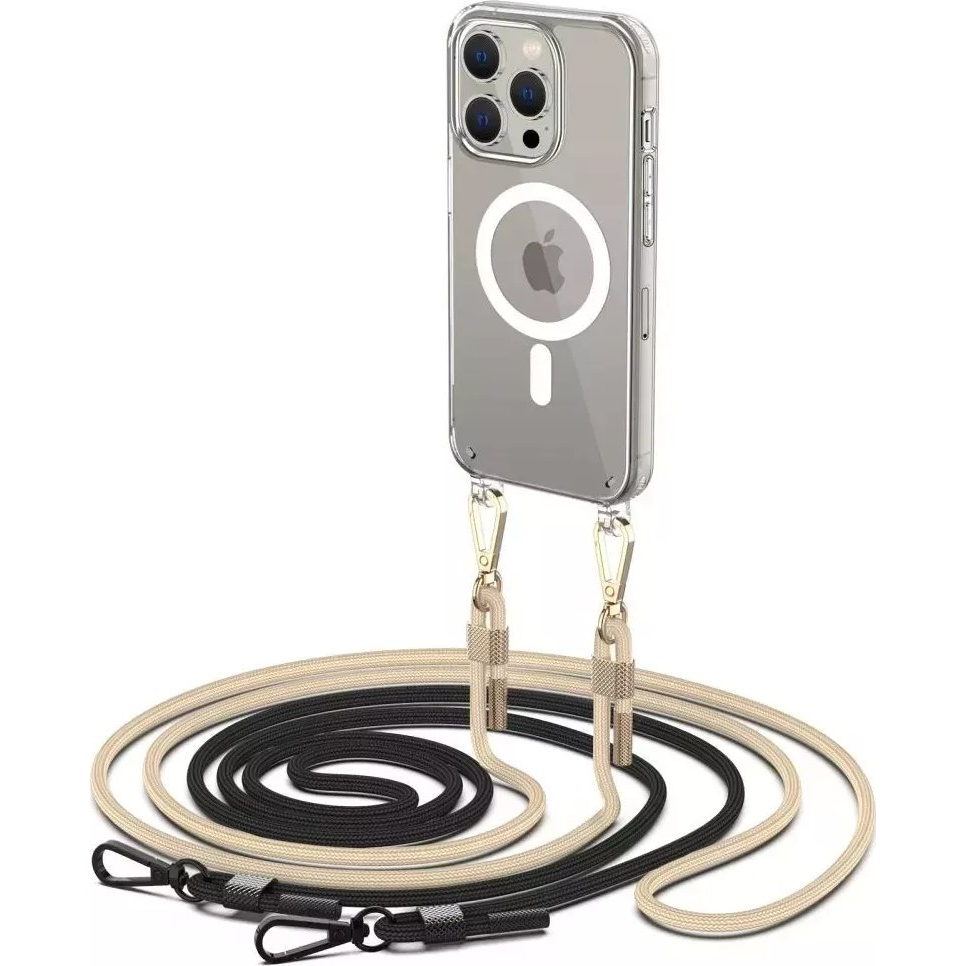 Szilikon Védőkeret + Műanyag Hátlap - Apple iPhone 15 Pro, Nyakbaakasztó, MagSafe Töltővel Kompatibilis, FlexAir Chain MagSafe, Átlátszó (9490713936856)