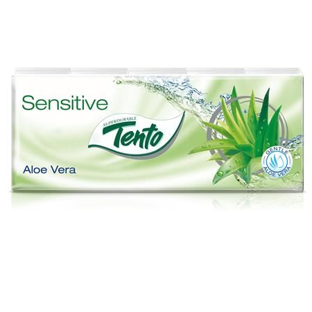 Tento Sensitive papír zsebkendő 3 rétegű 10x10db aloe vera (201485) (T201485)