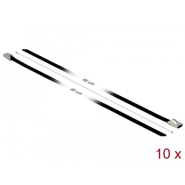 Delock Rozsdamentes Acél Kábelkötegek Hossza 400 x Szélesség 4,6 mm fekete 10 db. (18811)