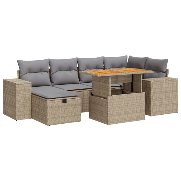 Set canapele grădină cu perne 8 piese bej poliratan/lemn acacia