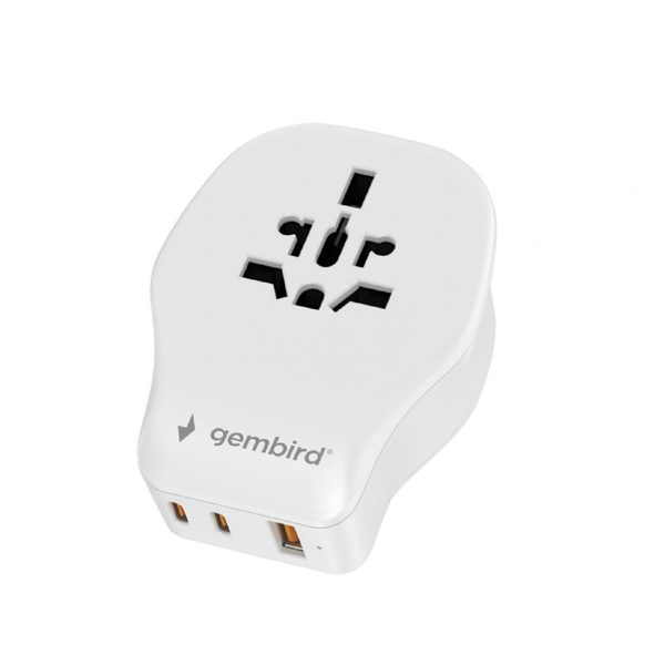 GEMBIRD TPA-1A2C20-02-W 1x USB-A 2x USB-C Utazó adapter fehér